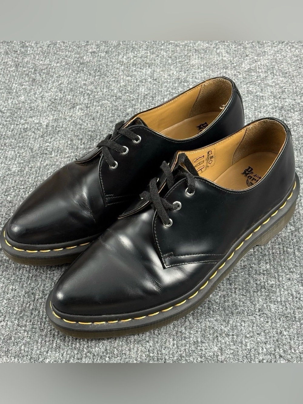 Dr. Martens Black Leather 3-Eye Derby with Yellow Stitching